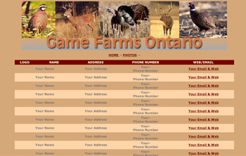 Game Farms Ontario website design